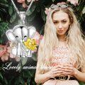 wholesale 925 Sterling Silver Elephant with Gold Flower Charm Pendant Necklace for Women-0-4