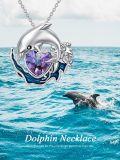 wholesale 925 Sterling Silver Penguin & Dolphin Pendant Necklaces Purple Crystal s for Her-0-5