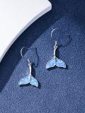 wholesale 925 Sterling Silver Blue Opal Whale Tail Dangle Drop Earring Beach  for Women Girls-0-1