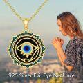 wholesale 925 Sterling Silver Evil Eye Necklace with Blue Enamel and Gold Plated Chain for Women-0-2