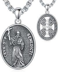 wholesale 925 Sterling Silver Saint Benedict Medal Necklace - Protection & Good Luck Charm Pendant for Men and Women-F01-St Benedict