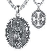 wholesale 925 Sterling Silver Saint Benedict Medal Necklace - Protection & Good Luck Charm Pendant for Men and Women-F01-St Benedict