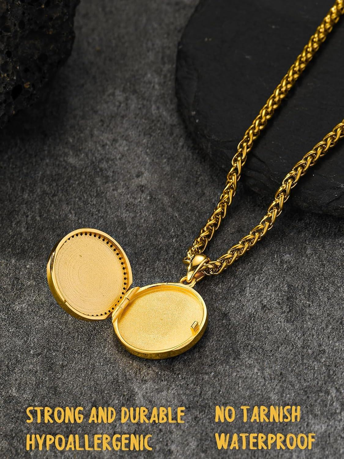 Gold 925 Sterling Silver Saint Benedict Medal Locket Pendant Chain Catholic Christian Gifts for Men/Women-0-2