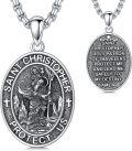 wholesale 925 Sterling Silver Saint Christopher Medal Protection Travelers Charm Pendant Necklace for Men Women 3D Engraved Cross -0-0