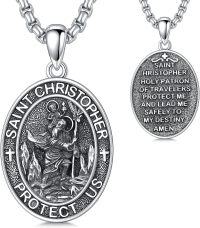 wholesale 925 Sterling Silver Saint Christopher Medal Protection Travelers Charm Pendant Necklace for Men Women 3D Engraved Cross -A05-Saint Christopher-Silver(Oval)