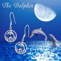 wholesale 925 Sterling Silver Dolphin Ocean Wave Huggie Earrings for Women and Girls-0-5