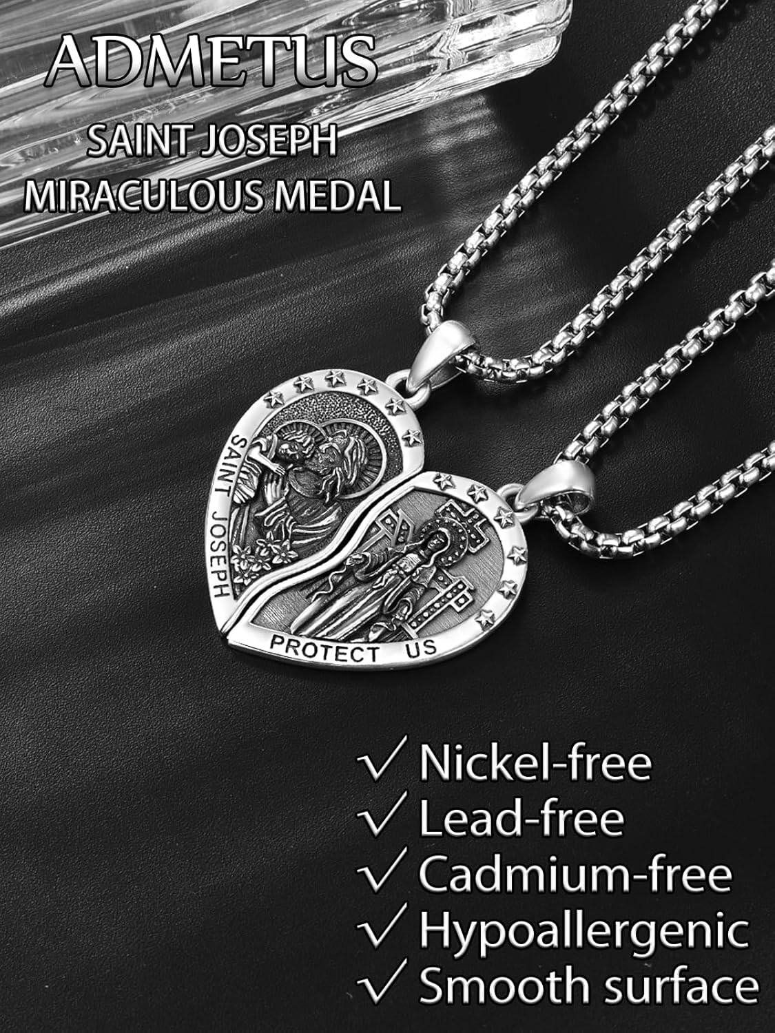 925 Sterling Silver Saint Joseph and Mary Couples Necklace Set Religious  for Men Women-0-5