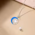 TOUPOP Sterling Silver Opal Moon And Star Pendant Necklace-0-4