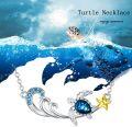 wholesale 925 Sterling Silver Blue Crystal Wave Starfish Sea Turtle Pendant Necklaces Health Longevity Gifts for Women-0-5