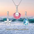 wholesale 925 Sterling Silver Starfish Shell Teardrop Ocean Elements Pendant Necklaces (Set of 3) with 40cm+6CM Chains-0-1