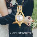 wholesale 14K Gold Infinity Shape Freshwater Pearl & Cubic Zirconia Pendant Necklace for Women (Length: 16-18)-0-2