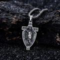 wholesale 925 Sterling Silver Saint Michael Angel Cross Pendant Necklace Wholesale For Men Women With Shield Protection Symbol-0-1