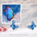 wholesale 925 Sterling Silver Blue Butterfly Heart Stud Earrings Gift for Women Girls-0-4