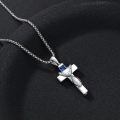 wholesale 925 Sterling Silver Sports Cross Cremation Urn Pendant Necklace  with Funnel Kit - Forever in My Heart (Basketball)-0-1
