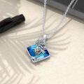 wholesale 925 Sterling Silver Blue Crystal Birth Flower Necklace for Women - Square Pendant -0-4