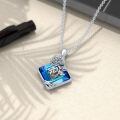 wholesale 925 Sterling Silver Blue Crystal Flower Pendant Necklace-0-4
