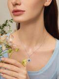 wholesale 925 Sterling Silver Flower Photo Projection Pendant Necklace Two Tone Plated For Women-0-2