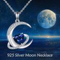 wholesale 925 Sterling Silver Blue Heart in Crescent Moon Pendant Necklace for Women and Teen Girls-0-3