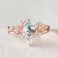 TOUPOP Sterling Silver Moissanite Moss Agate Wedding Ring Set For Women-0-4