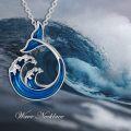 wholesale 925 Sterling Silver Blue Enamel Dolphin and Wave Pendant Necklace for Women-0-1