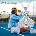 wholesale 925 Sterling Silver Crossed Tennis Rackets Cubic Zirconia Ball Pendant Necklace-0-6