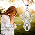 wholesale 925 Sterling Silver White Fire Opal Celtic Knot Infinity Heart Pendant Necklace for Women-0-5
