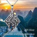 wholesale 925 Sterling Silver Cubic Zirconia-Shaped Mountain & River Forest Stone Pendant Necklace-0-2