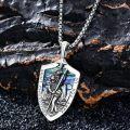 wholesale 925 Sterling Silver Saint Christopher Shield Shape Abalone Shell Religious Pendant Necklace -0-1