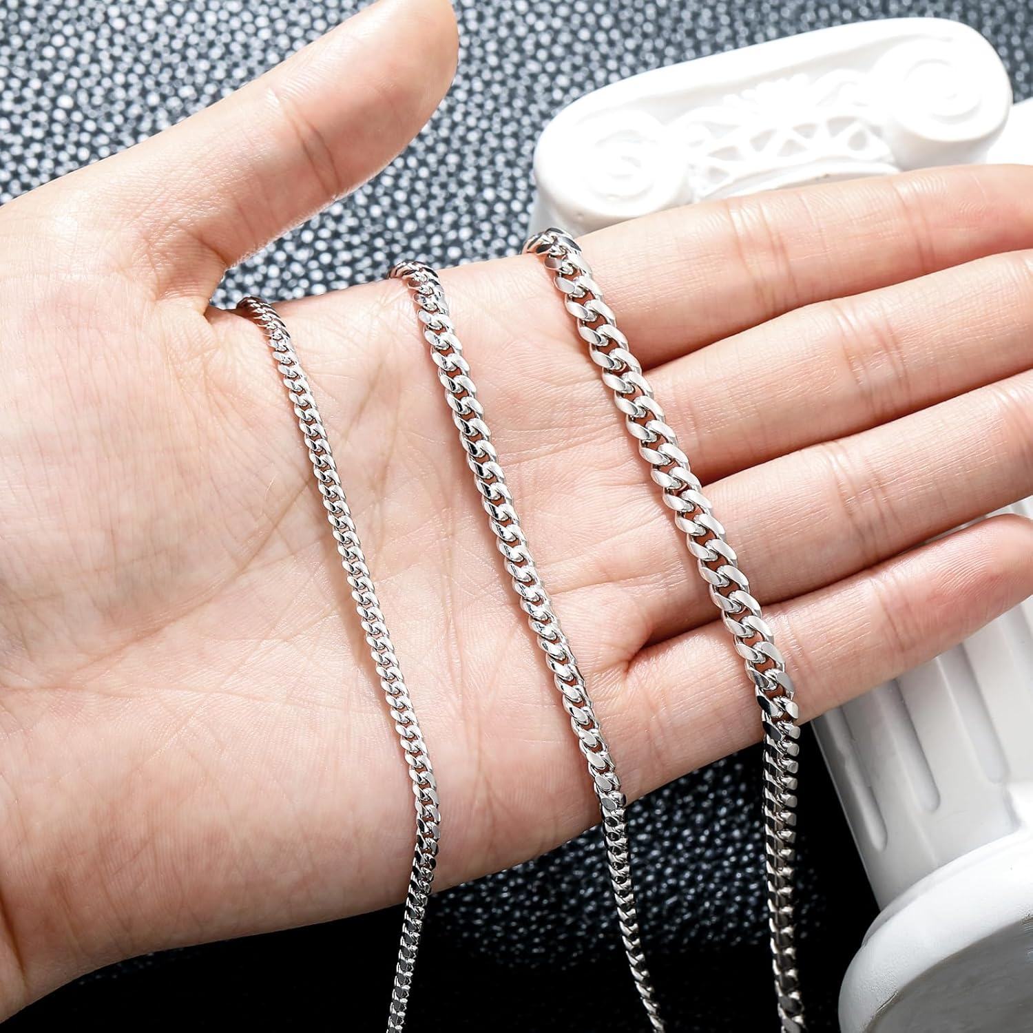 Sterling Silver Cuban Link Chain 3mm 4mm 5mm for Men Women 18 26 -0-4
