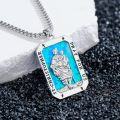 wholesale 925 Sterling Silver Blue Opal St Christopher Pray For Us Medal Pendant Necklace-0-3