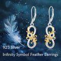 wholesale 925 Sterling Silver Peacock Feather Drop Earrings with Blue Eyes and Gold Accents for Women Girls-0-4