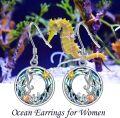 wholesale TOUPOP Seahorse Earrings For Women Sterling Silver Seahorse Ocean Earrings With Blue Crystal Ocean Jewelry Birthday Christmas Gifts For Women -0-1