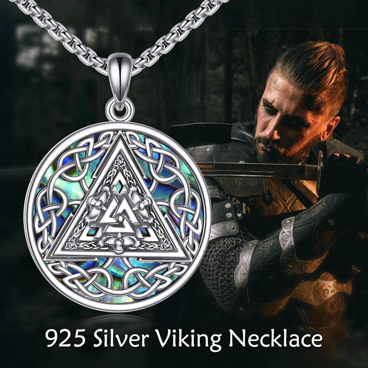 wholesale 925 Sterling Silver Celtic Knot Triangle Pendant Norse Jewelry Necklace with Stainless Steel Chain-0-2
