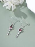 wholesale 925 Sterling Silver Key Shaped Heart Pendant with Red Garnet and Cubic Zirconia Dangle Earrings for Valentine's Gift-0-3