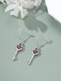wholesale 925 Sterling Silver Key Shaped Heart Pendant with Red Garnet and Cubic Zirconia Dangle Earrings for Valentine's Gift-0-3