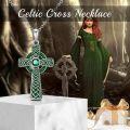 wholesale 925 Sterling Silver Green Enamel Celtic Cross Pendant with Emerald Stone and Chain-0-4
