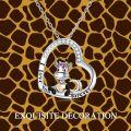 wholesale 925 Sterling Silver & Austrian Crystal Cute Giraffe I Love You Forever Heart Necklace - 20mm Pendant, 18 Chain, 3.7g, Hypoallergenic Gift for Her-0-3