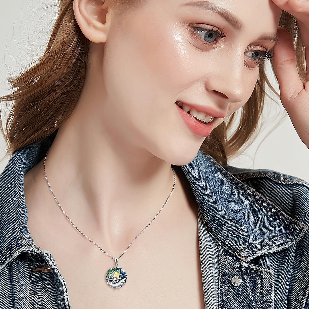 wholesale 925 Sterling Silver Ocean Wave and Dolphin Pendant Necklace-0-4