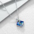 wholesale 925 Sterling Silver Blue Crystal Rose Pendant Necklace for Women - December Birthstone -0-4