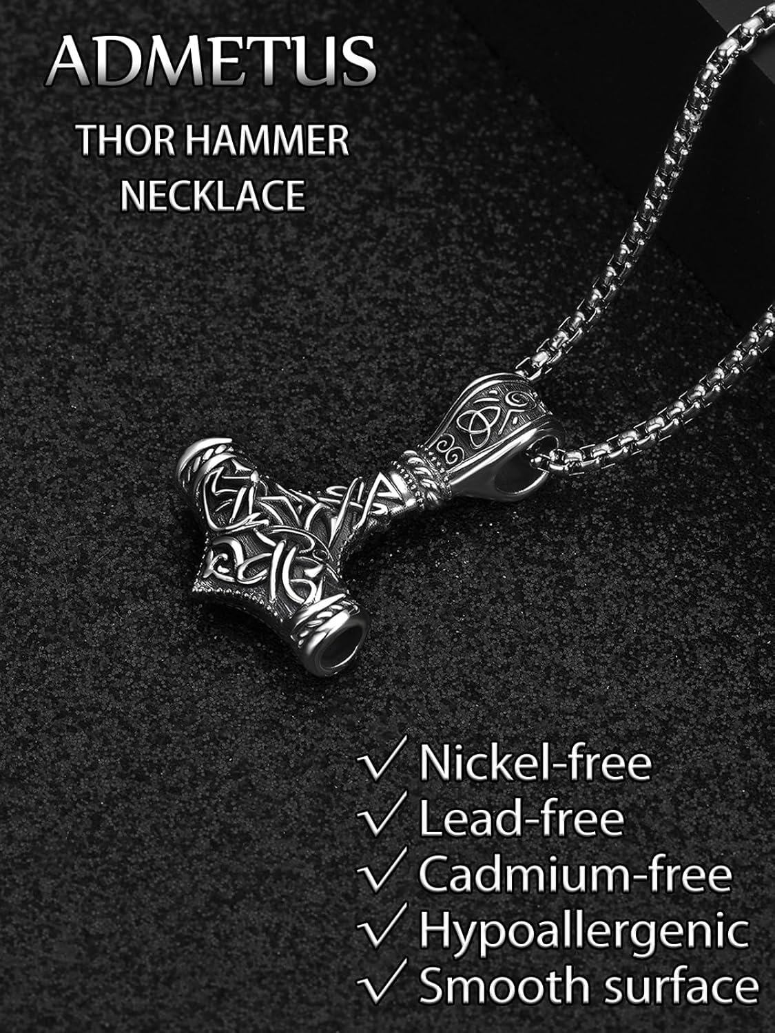 925 Sterling Silver Viking Mjolnir Hammer Pendant Necklace with 28 Rolo Chain for Men-0-4