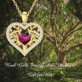 wholesale 14K Gold Heart-Shaped Garnet and Diamond Tree of Life Pendant Necklace - 18 Inches Long-0-4
