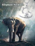 wholesale 925 Sterling Silver Heart-Shaped Elephant Family Pendant Necklace for Women's Gifts-0-5