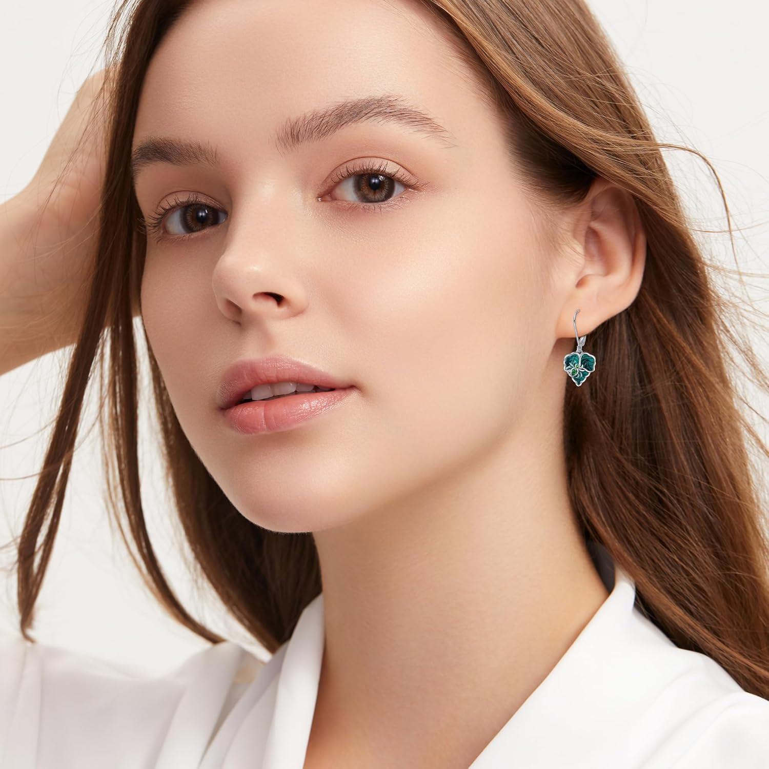 wholesale 925 Sterling Silver Green Leaves & Insects Drop Earrings Gift for Her-0-1
