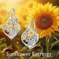 wholesale 925 Sterling Silver Sunflower Tree of Life Drop Dangle Leverback Earrings for Women Girls s 4cm Long-0-5