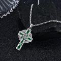 wholesale 925 Sterling Silver Green Enamel Celtic Cross Pendant Necklace  Norse Viking Jewelry-0-3