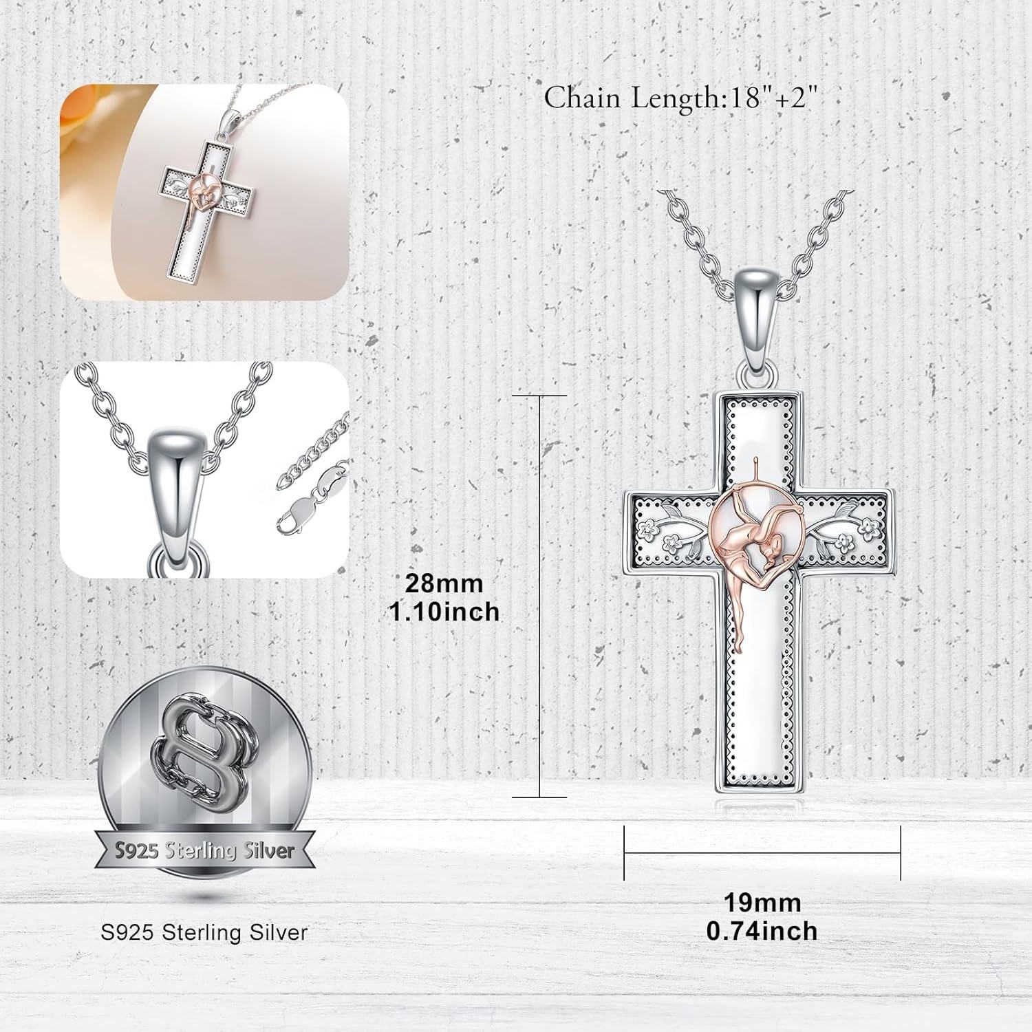 Sterling Silver Music Cross Pendant Necklace for Women Gift for Music Lovers-0-4