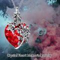wholesale 925 Sterling Silver Rose/Lotus/Sunflower/Lily Flower Cremation Urn Necklace For Ashes Red Crystal Heart/Teardrop Memorial Jewelry For Women-0-2