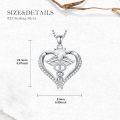 wholesale 925 Sterling Silver AAA Cubic Zirconia & Moissanite Caduceus Heart Birthstone Nurse Necklace-0-3