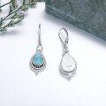 wholesale 925 Sterling Silver Larimar & White Zircon Art Deco Infinity Drop Earrings, 35x12mm-0-2