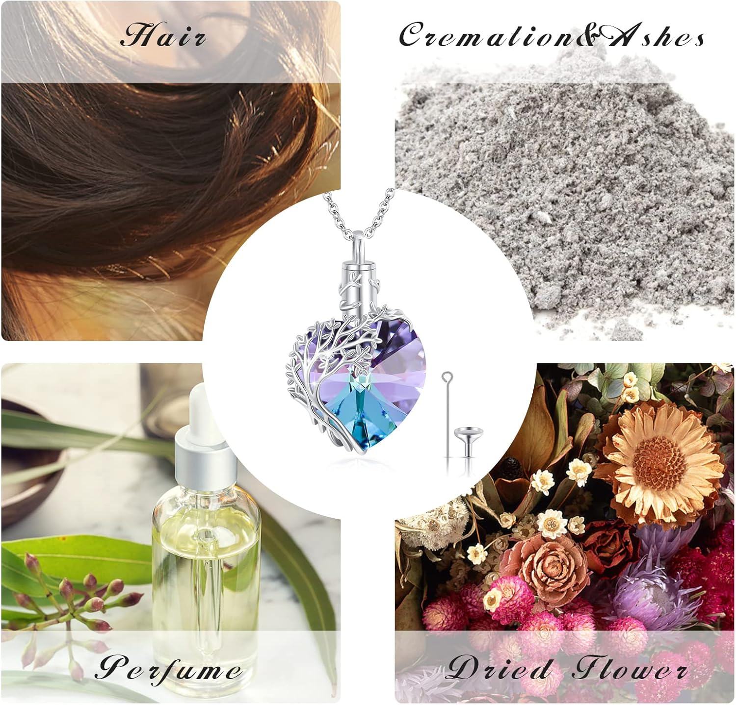 Sterling Silver Crystal Tree of Life Urn Necklace for Ashes w Funnel-0-6